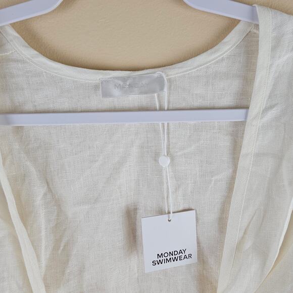 Monday Beachwear Hamptons In White Linen Coastal Preppy Top Size Small - Picture 4 of 8